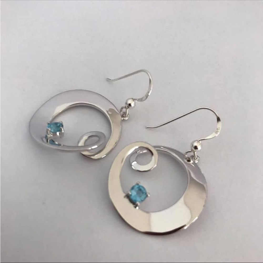 Elegant .925 Sterling Silver and Swiss - Blue Topaz Hook Earrings